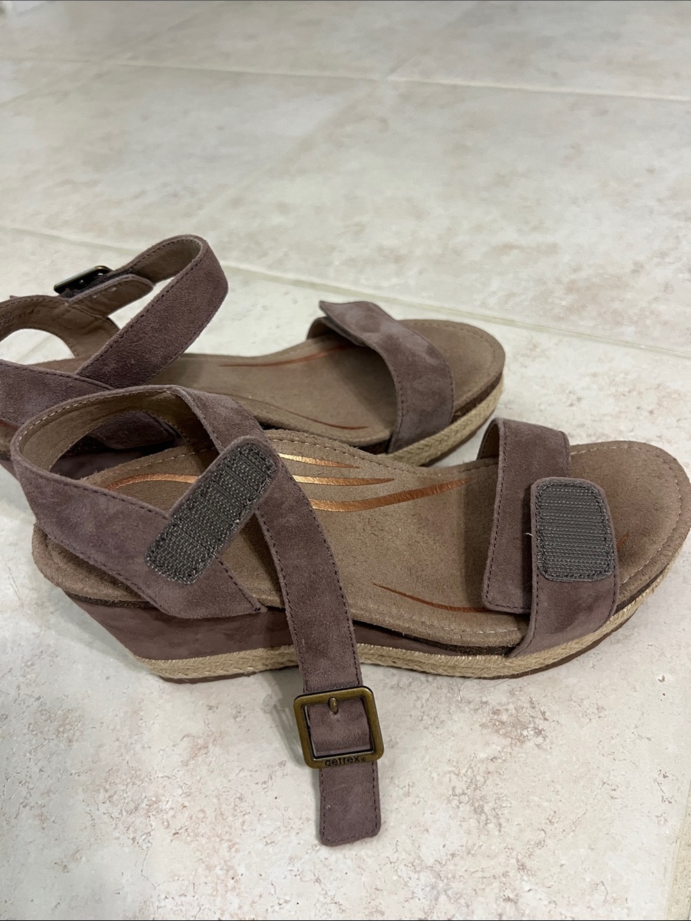 Aetrex Suede Ankle-Strap Sandals in Taupe - Picture 6 of 8
